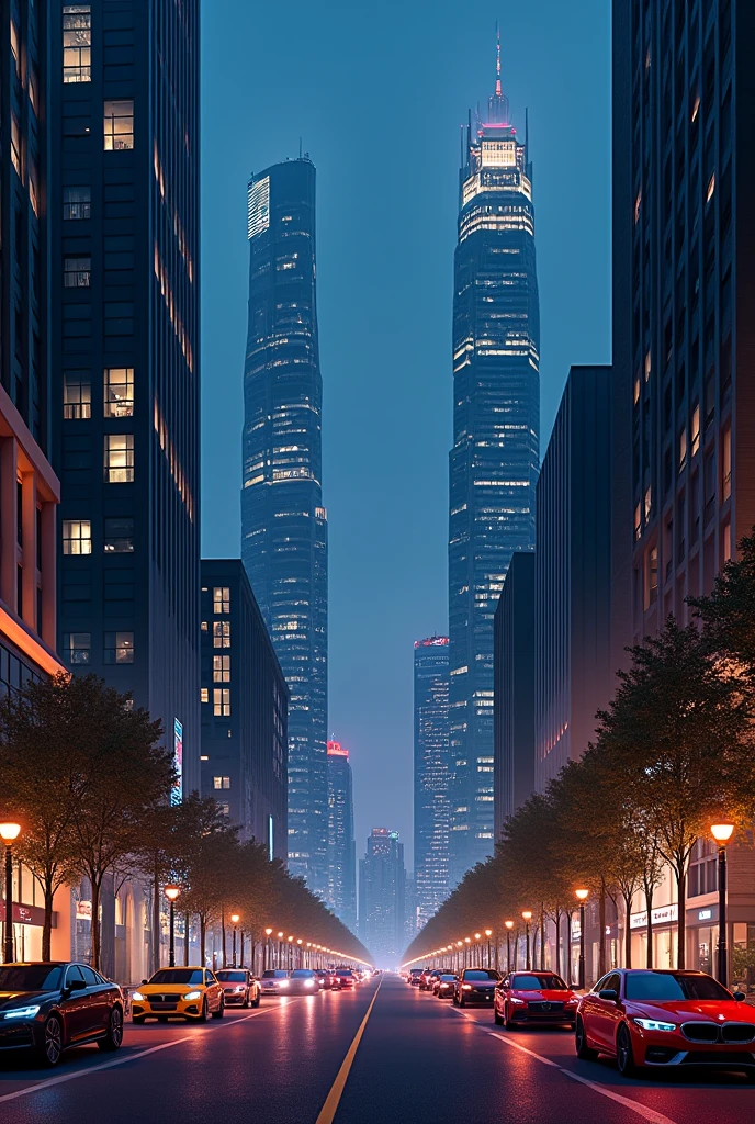 Modern buildings landscape in a first world night environment