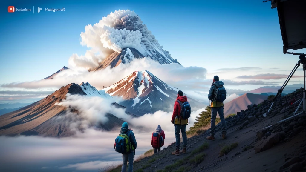 people standing on a mountain with a vista of a volcano, instagram post, standing near the volcano, beautiful vistas, looking at the mountains, at a volcano, Photo from Instagram, in volcano, humongous vista, try it, vista, in a volcano, andes, volcanoes in the background, beautiful vista, Very detailed, andes mountain forest