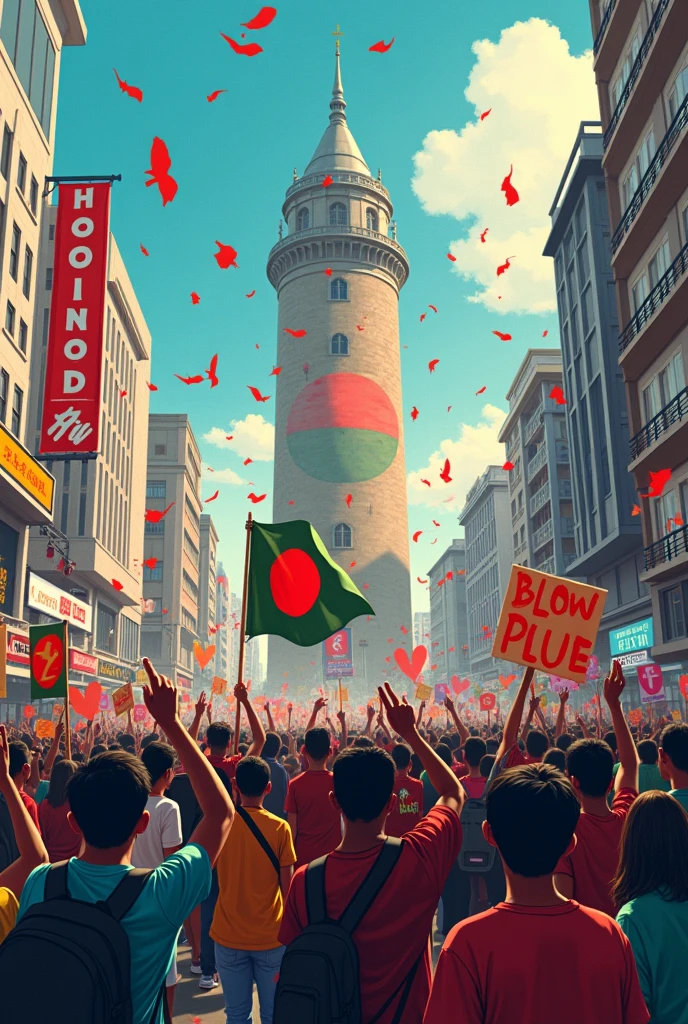 Illustration of student protest in Bangladesh 2024 creative art to draw to stop dictatorship government I dont want human in the pic something creative