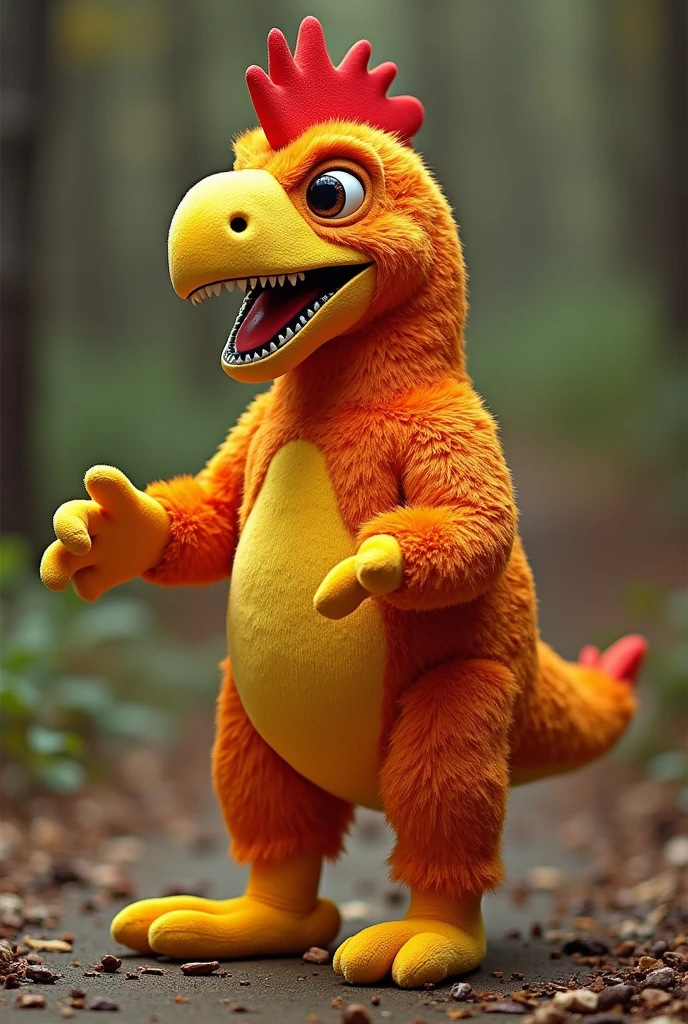 Chicken wear t Rex costume