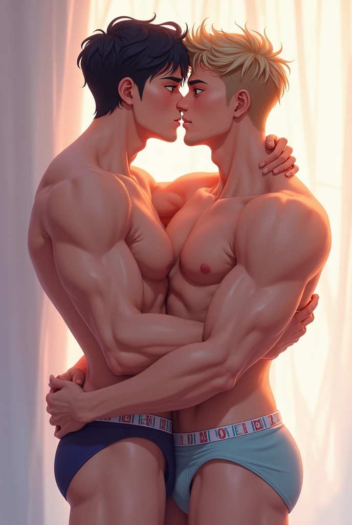 Two handsome guys kiss Slim and muscular Pectoral muscle Swimwear anime