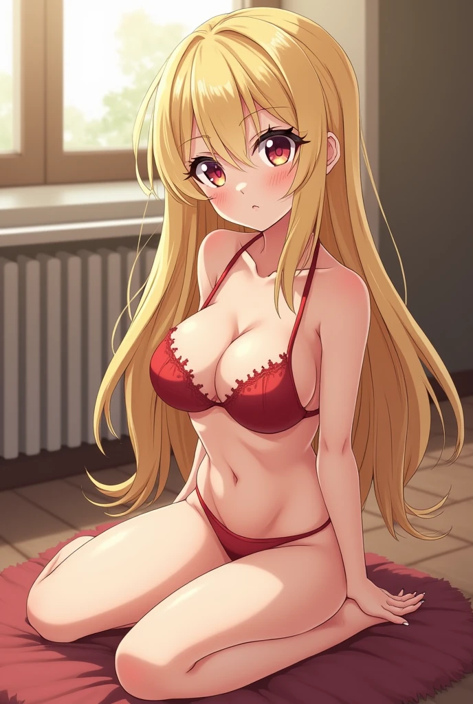 anime girl, blonde and big ass, She sits naked and masturbates