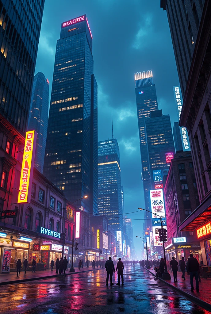 Modern buildings landscape at night urban hip hop style