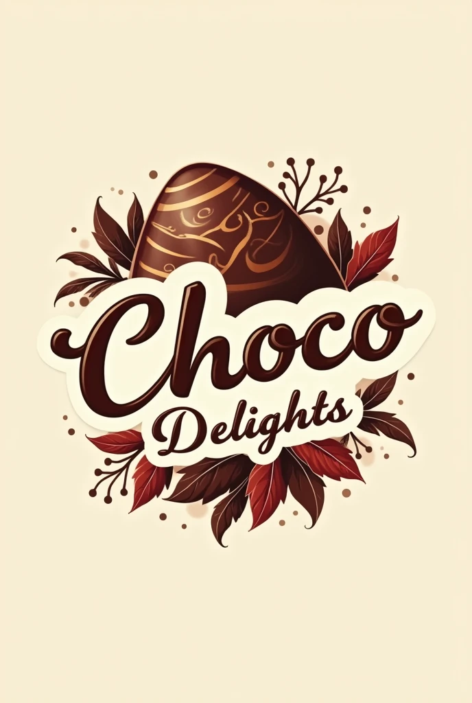 Logo that is called "Choco Delights" as it is written and have a designer chocolate 