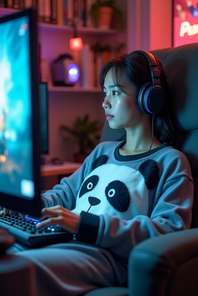 Gamer in panda pajamas