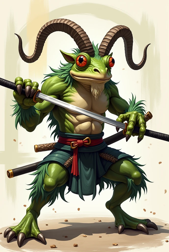(ReV Animated: 1.2), Hybrid of a goat and a frog with style samurai in pose of fight