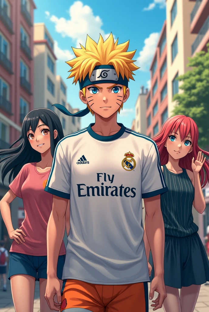 Naruto Uzma ki in Real Madrid Jersey . The background days Hinata and their friends . 