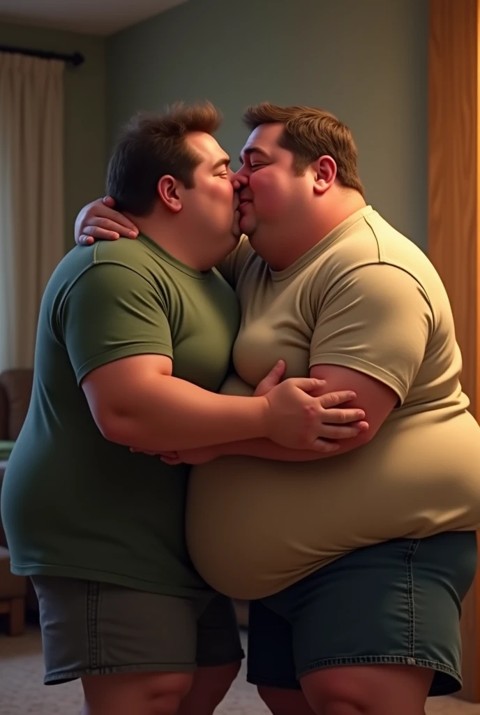 Fat men kissing 
