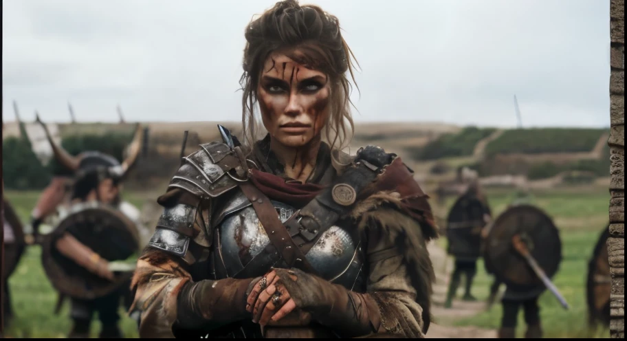 Viking warriors in the background