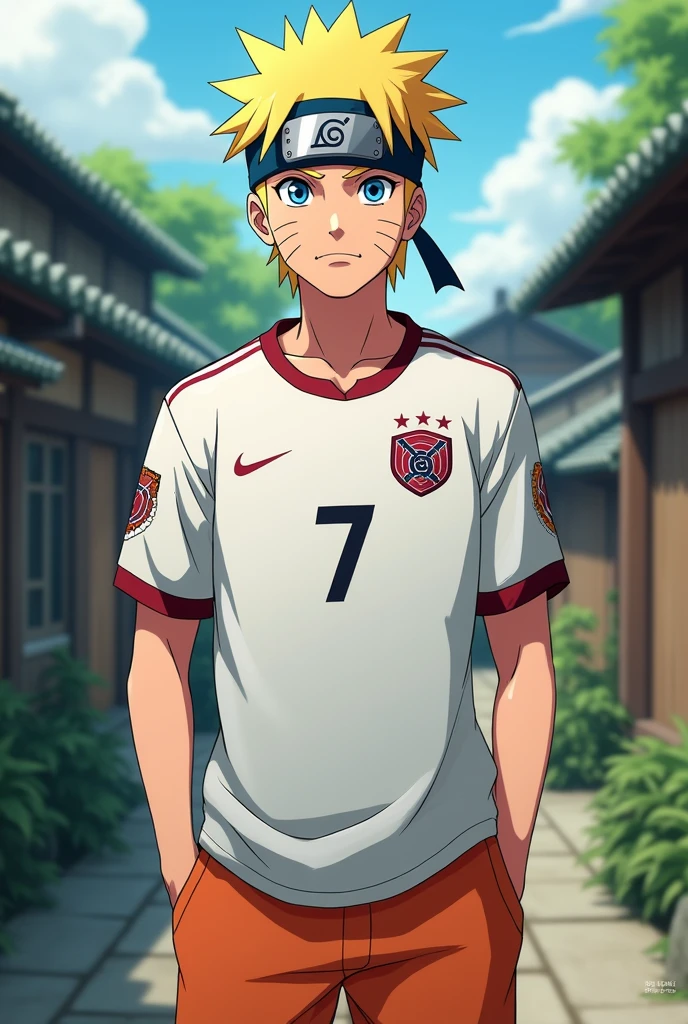 Naruto UZUMAKI in CR7 jersey number only 7 .
Background hidden leaf village