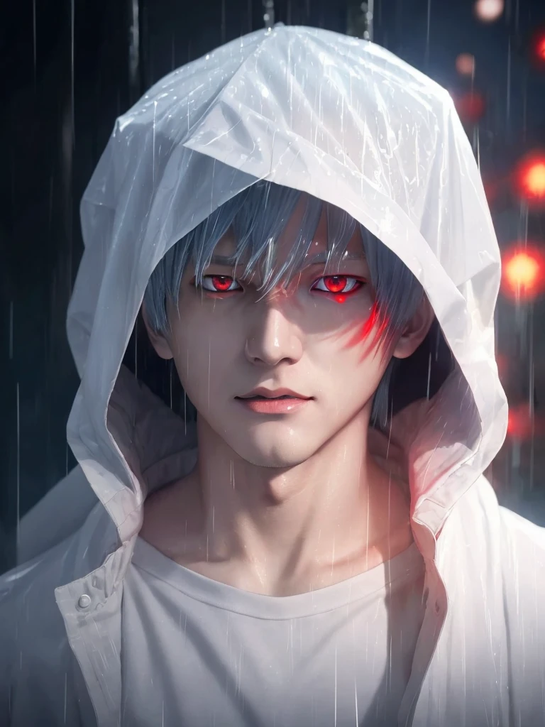 anime boy with red eyes in the rain, kaneki ken, ken kaneki, tokyo ghoul, with red glowing eyes, with glowing red eyes, profile picture 1024px, anime boy, male anime style, tall anime guy with blue eyes, he's very menacing and evil, male anime character, 4 k manga wallpaper, anime character, young anime man