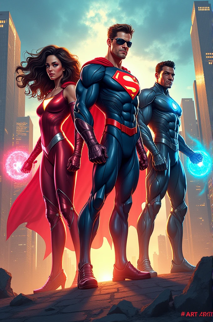 Art attack logo with superheroes 
