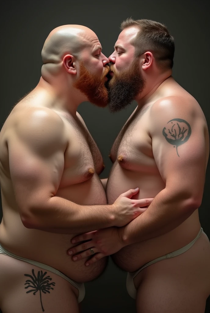 Fat men kissing naked 
