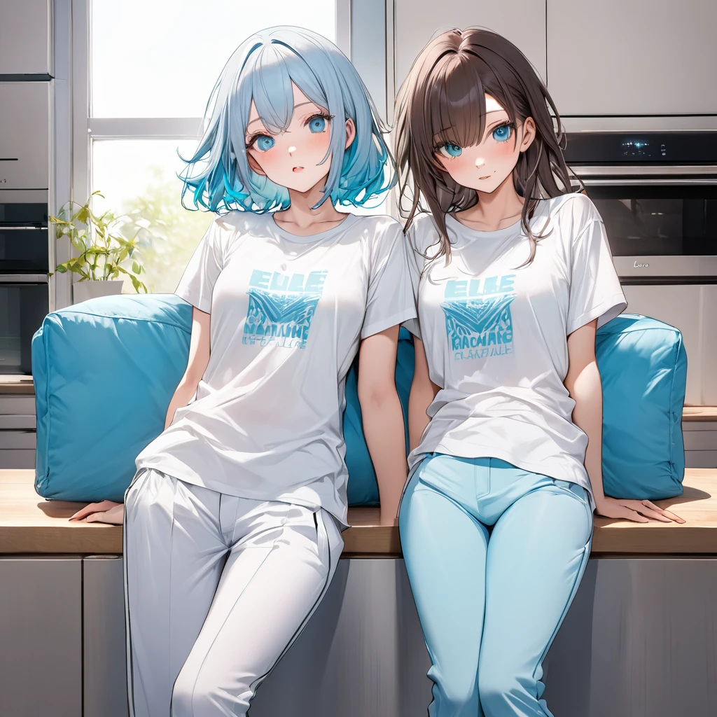une fille aux cheveux courts en couches de mulet, grand corps, mince. Elle a les yeux marrons, Son nez est très haut, Joli. Elle porte un T-shirt bleu clair, pantalon blanc, avec une veste turquoise. Elle a souri brillamment Photos RAW:1.2, chef-d&#39;œuvre, la plus haute qualité, 16k, Incroyablement absurde, très détaillé, Beauté parfaite, belle fille mignonne, papillon, fleurs, couleurs vives, 