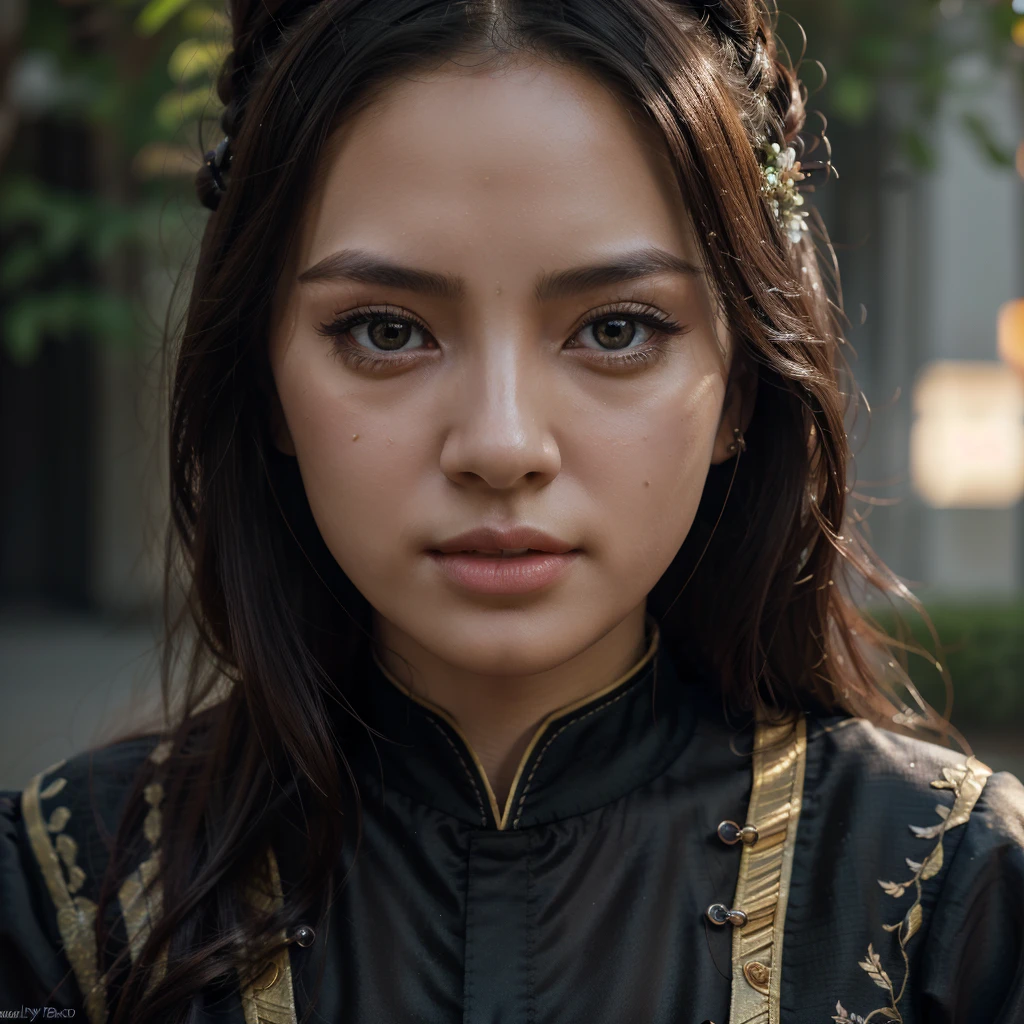 1girl, full body, extremely detailed face, beautiful detailed eyes, beautiful detailed lips, long eyelashes, light on face, cinematic lighting, looking at viewer, outdoors, black hair, black Chinese architecture, hanfu, best quality, 4k, 8k, highres, masterpiece:1.2, ultra-detailed, realistic, photorealistic:1.37, HDR, UHD, studio lighting, ultra-fine painting, sharp focus, physically-based rendering, extreme detail description, professional, vivid colors, bokeh