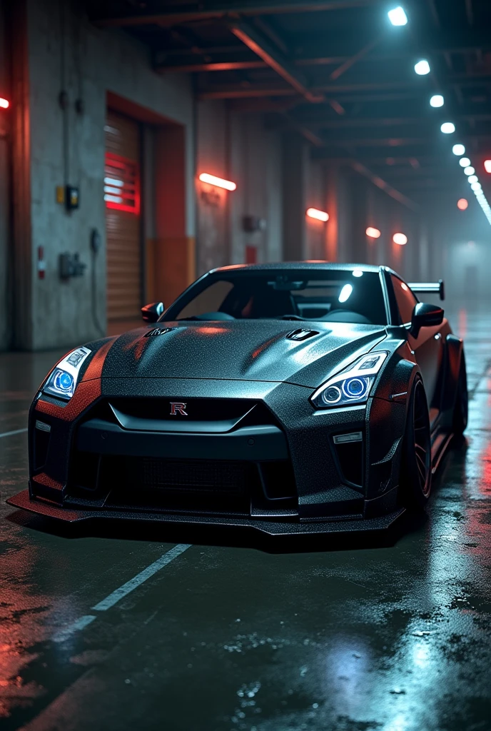 A Nissan GTR R35 with dark theme 