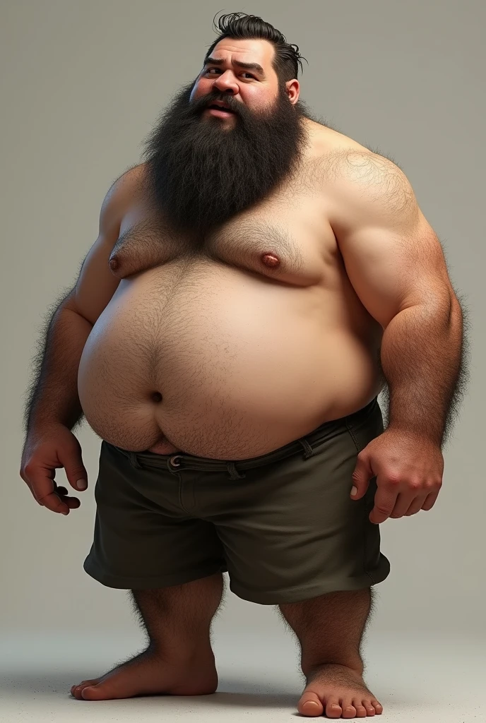 Fat man with a beard and a semi-hairy body 