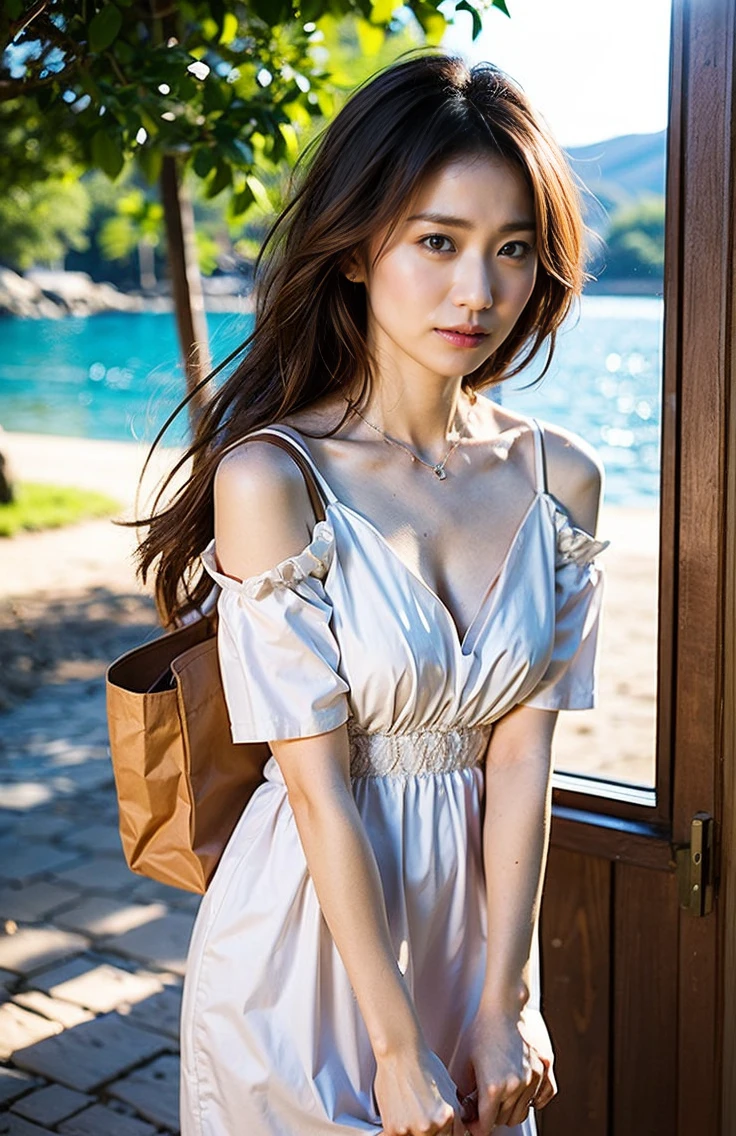 、Palm Tree、Lens flare、Hawaiian Landscape、Photos that make you feel midsummer、bright々and pouring sunlight、(Barely、:1.4)、ビーチでBarely、Excited girl、The sky turns red、、Light brown hair、Elegant hairstyle、Blue Eyed Woman、A woman with a cute upward gaze、When the sky gets dark、The sky turns red as the sun sets、Luxury Bagedium Shorthair:1.4））、The sun shines on her、Light brown hair、Light brown hair、The sky was dyed red、There are clouds、private's cute、彼女のAmple breastsは服の上からでも明らかです.、輝く太陽はとてもbeautiful、Dusk is approaching、Lens flare、I can see the sunset、（（Sunlight reflecting off the ocean、Ocean View、The sun shines on the sea、&#39;beautiful.、Small earrings、private&#39;evening、Birds are also flying、、Brown Hair Color、Tying up hair、The woman is on the right:1.4））、Luxury leather belts、Shiny clothes、Light beige hair color、Background Blur、Braid only the front hair、Light brown hair、｛｛Cowgirl Shot｝｝、（（Close-up shot from the waist up、Ample breasts:1.4））、Braid only the front hair、Cowboy Shot、（（Ample breasts））、Full body photo、ring、Tuck your hair behind one ear、Silver Necklace、smile、 Elegant ponytail、Caustics、Highly detailed photos、Very beautiful and ideal short hair、Super no makeup、(8k、RAW Photos、Highest quality、masterpiece:1.2)、(Realistic、Realistic)、1 girl、((Medium Short Hair、Looking into the camera:1.4))、Hair blowing in the wind
