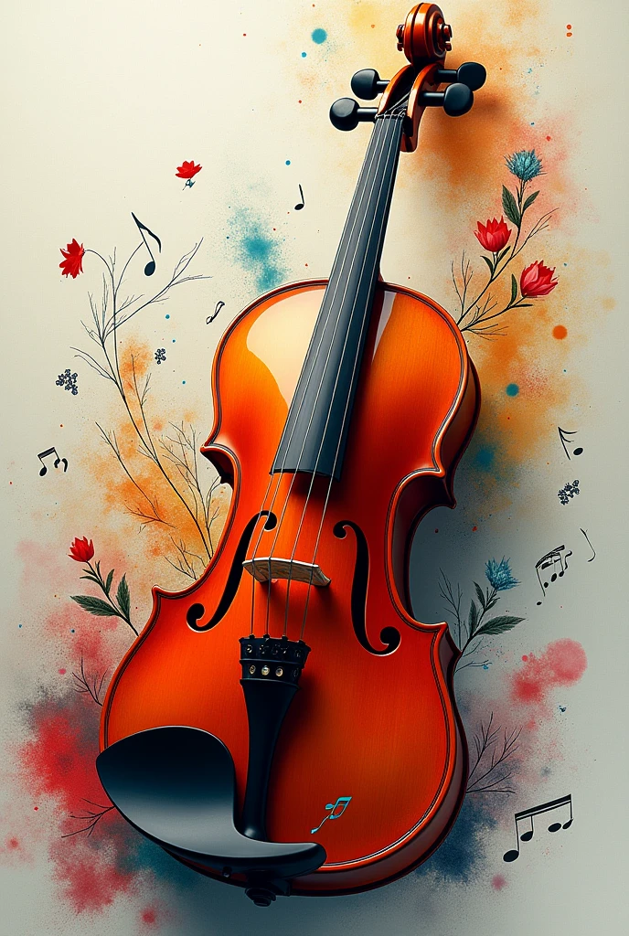Generate a combination, of a violin, oratory drawing, a brush and colors, that they are united  
