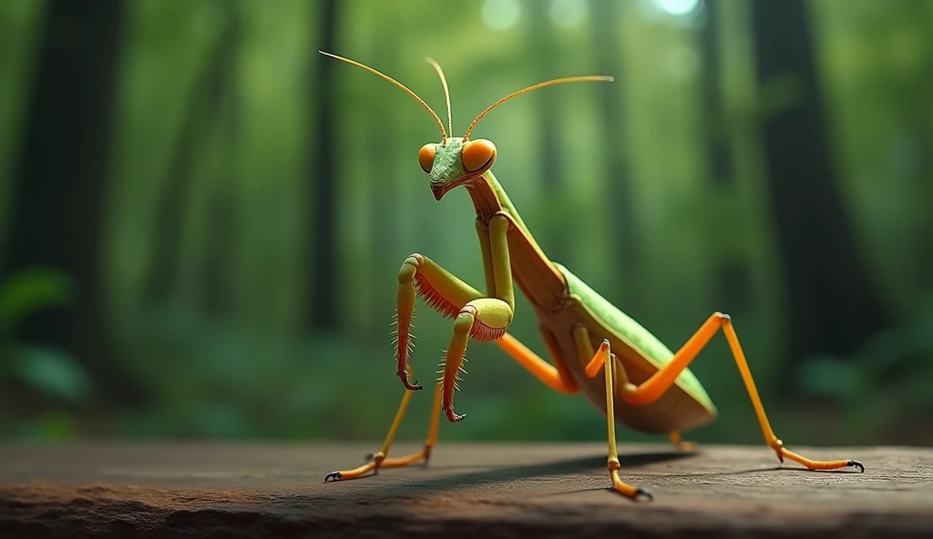 tratric mantis,short,Mantis Sleeve,alone, ,whole body,Forest Background,Tabletop,alone,Beautiful attention to detail,In detail,Detailed face,Bright colors,Five fingers,In detail,Super detailed,Detailed hands,8k,Beautiful, detailed eyes,High resolution illustrations,Highest quality,