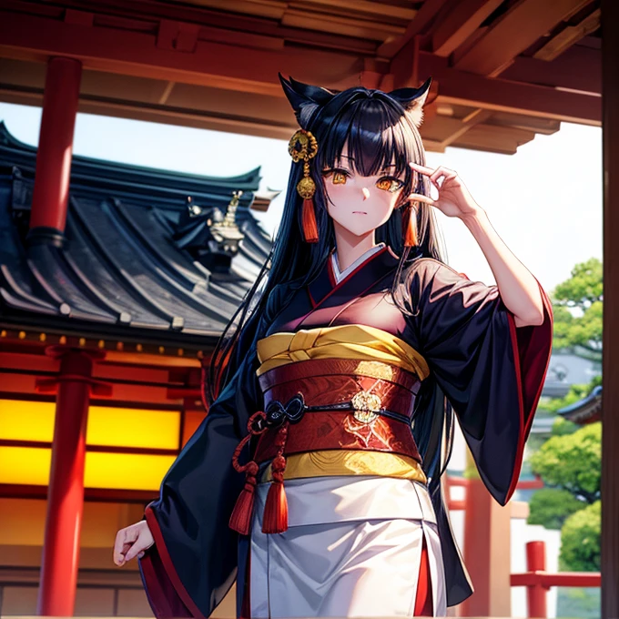 masterpiece, Highest quality, High resolution, Muramasa, Traditional Japan shrines, alone, good looking, Yellow Eyes,