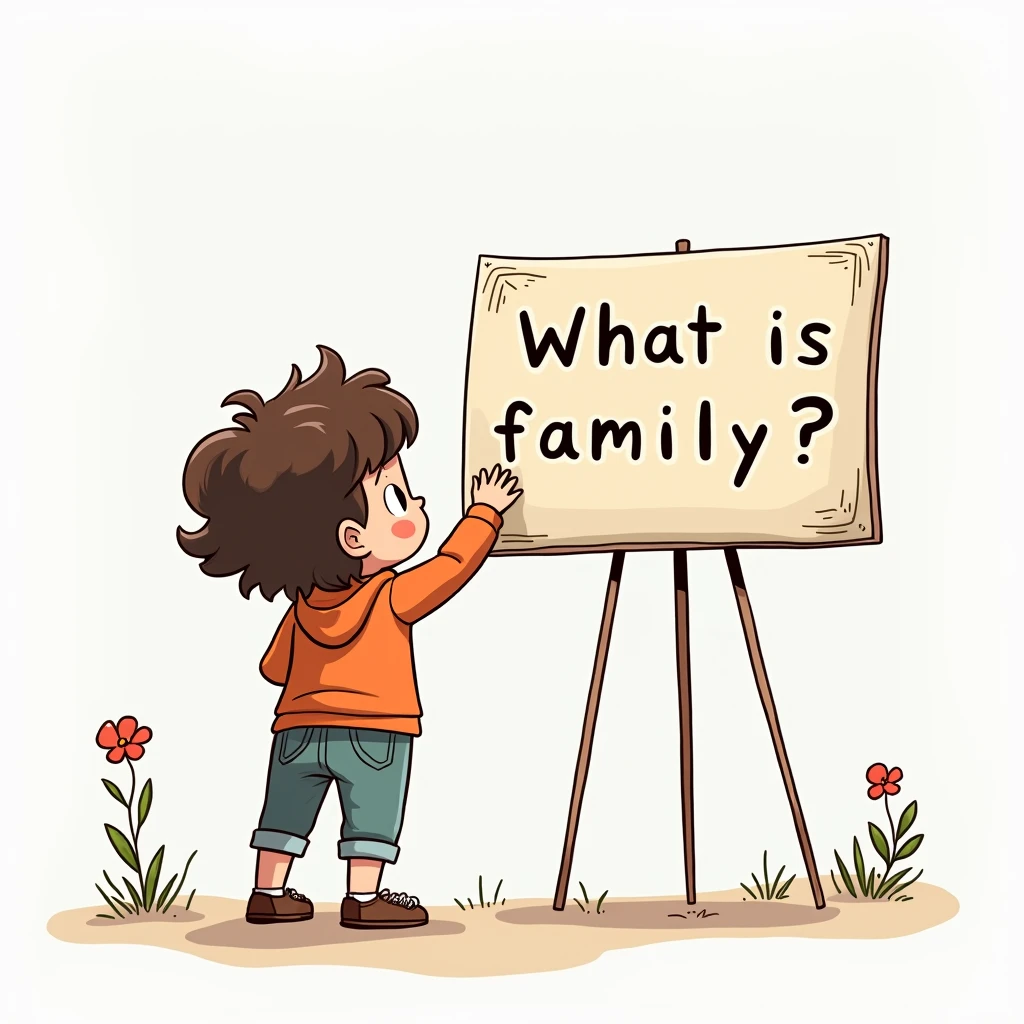 Create a cartoon of someone making a sign. Let the child write on the poster. Can you make the sign say "What is family?".