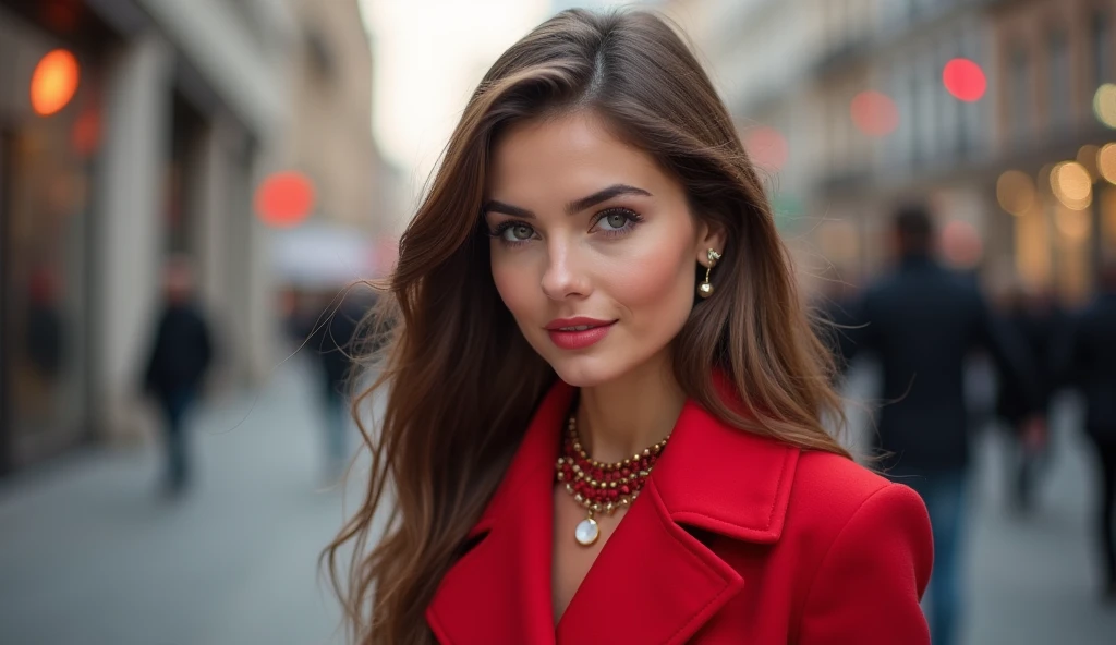 Beautiful woman on the street，Make your face bright red