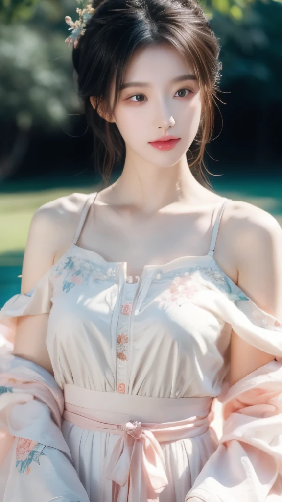 1 girl,Beautiful, Floral Pattern, Radiant Skin, Seductive gaze, Decorative clothing, Natural Lighting, Shallow to see deep, Romantic environment, Dreamy pastel tones, Peculiar details, Film shooting,(8K, original photo:1.2), best quality, Ultra-high resolution,CG Unity 8k Wallpaper,masterpiece,best quality,Very detailed