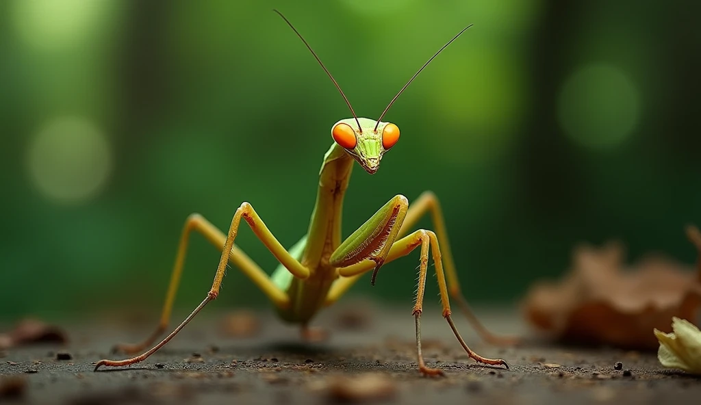 tratric mantis,short,Mantis Sleeve,alone, ,whole body,Forest Background,Tabletop,alone,Beautiful attention to detail,In detail,Detailed face,Bright colors,Five fingers,In detail,Super detailed,Detailed hands,8k,Beautiful, detailed eyes,High resolution illustrations,Highest quality,