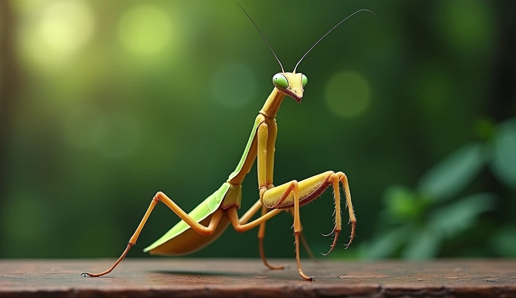 tratric mantis,short,Mantis Sleeve,alone, ,whole body,Forest Background,Tabletop,alone,Beautiful attention to detail,In detail,Detailed face,Bright colors,Five fingers,In detail,Super detailed,Detailed hands,8k,Beautiful, detailed eyes,High resolution illustrations,Highest quality,