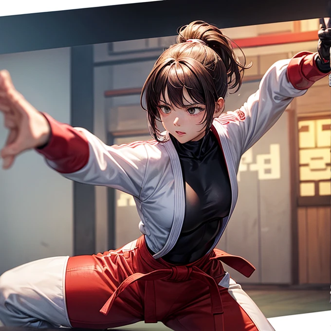Wearing a bodysuit、Woman doing karate