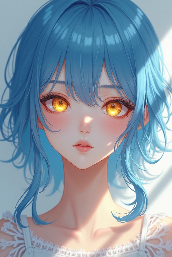 Young blue hair with honey yellow eyes