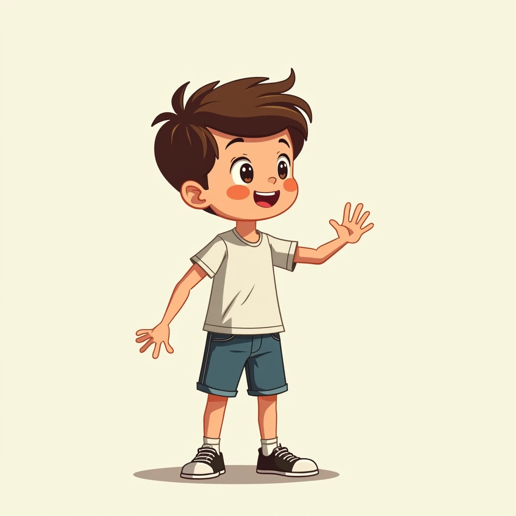 Create a cartoon of a boy by writing English sentences.