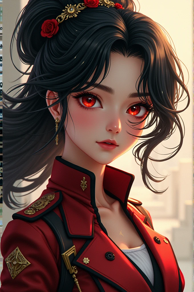 Beautiful dictator anime girl with hair covering one eye 2D Animation
