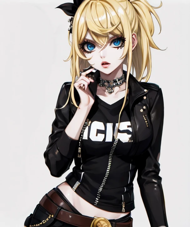 Lucy Heartfilia, blackquality hair, white skin covered in white makeup, punk clothes