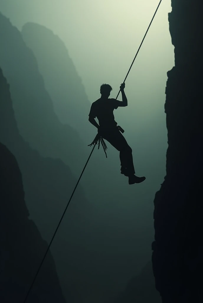 there is a 30 years Indian young man climbing up a rock in the dark, climber, rock climber, rock climbing, climbing up a cliffside, rock climbers climbing a rock, climbing, climbing kailash mountain in India, climbing a tree, belaying, close up shot a rugged, portrait shot, swinging on a vine over a chasm, rock wall. View should be displayed from his back side, he wears t shirt, hemlet