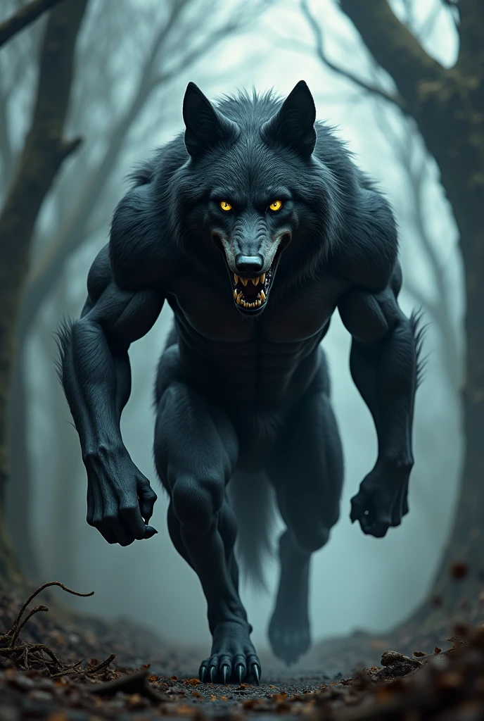 Create the death wolf of Puss in Boots Now make him more muscular and sexy With human form
