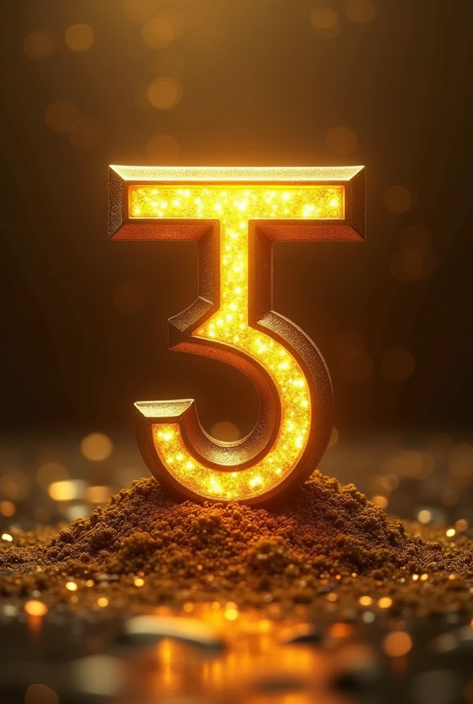 Combine the letter T and the number 3 in a 2000s treasure-shaped logo