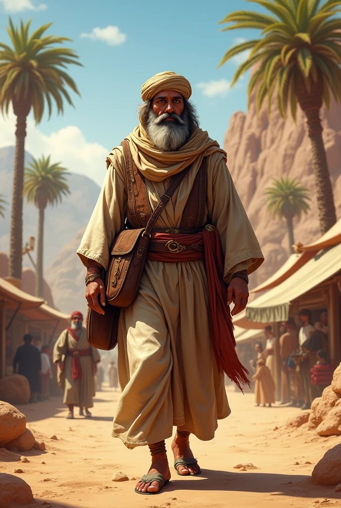 An Arab man is traveling to trade.