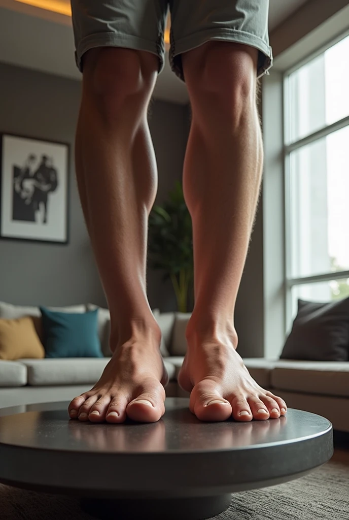 John cena showing off his big feet on coffee table