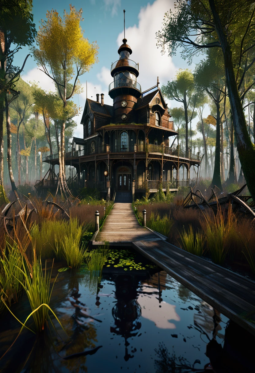 pax, 8k, hyper detailed, Steampunk, swamp walk