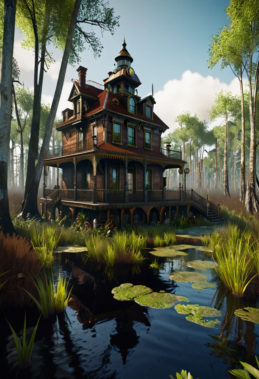 pax, 8k, hyper detailed, Steampunk, swamp walk