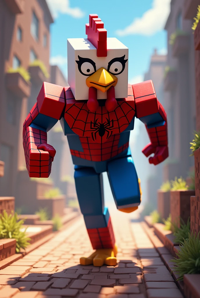 MINECRAFT CHICKEN HEAD MAN WITH SPIDERMAN DRESS RUNNING