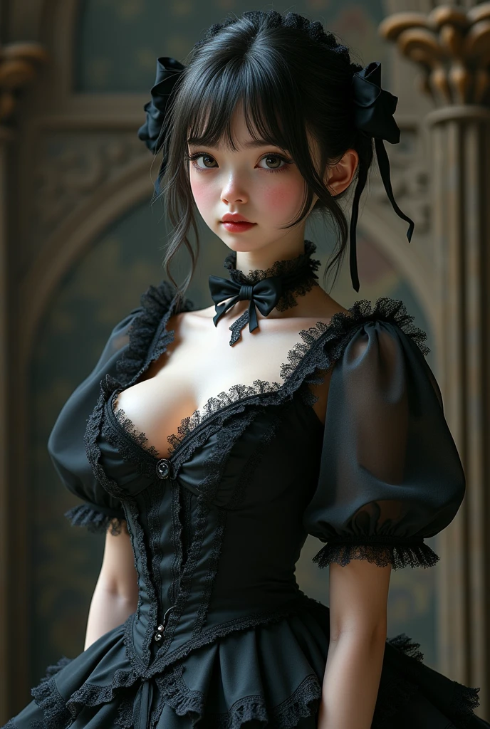 (Pure Color: 0.9), (Color: 1.1), (Masterpiece: 1,2), Top Quality, Masterpiece, High Resolution, Original, Highly Detailed Wallpaper, Beauty, Victorian, Dress, Melancholy, Big Breasts, Sepia Color, 40 years old --auto --s2