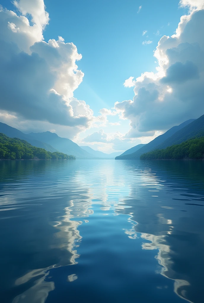 (masterpiece:1.2,best quality,Ultra-high resolution,Very detailed,Practical,RAW photos:1.2,Carefully crafted photos),8K,wallpaper,(Ray Tracing),Japan,(Majestic river,Beautiful water surface,Diffuse reflection of light),A photo showing the movement of clouds and water