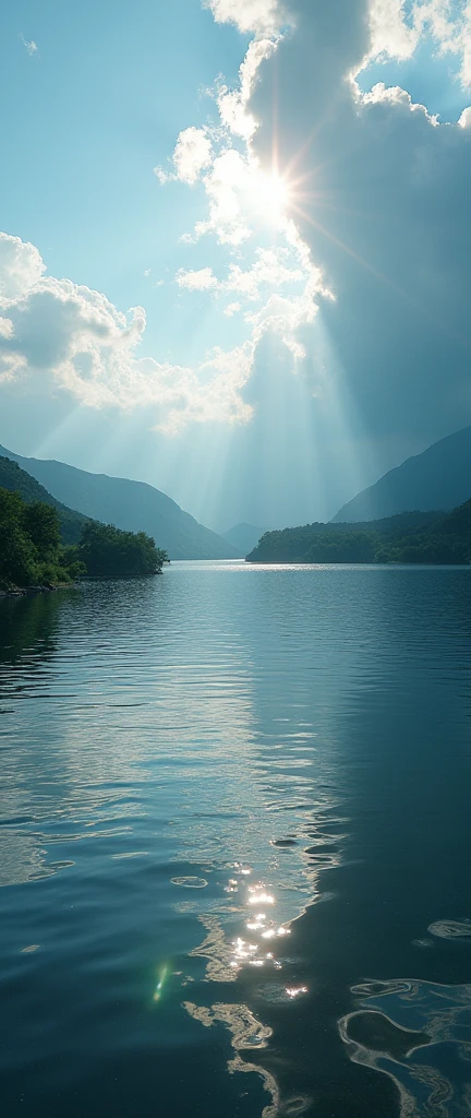 (masterpiece:1.2,best quality,Ultra-high resolution,Very detailed,Practical,RAW photos:1.2,Carefully crafted photos),8K,wallpaper,(Ray Tracing),Japan,(Majestic river,Beautiful water surface,Diffuse reflection of light),A photo showing the movement of clouds and water,