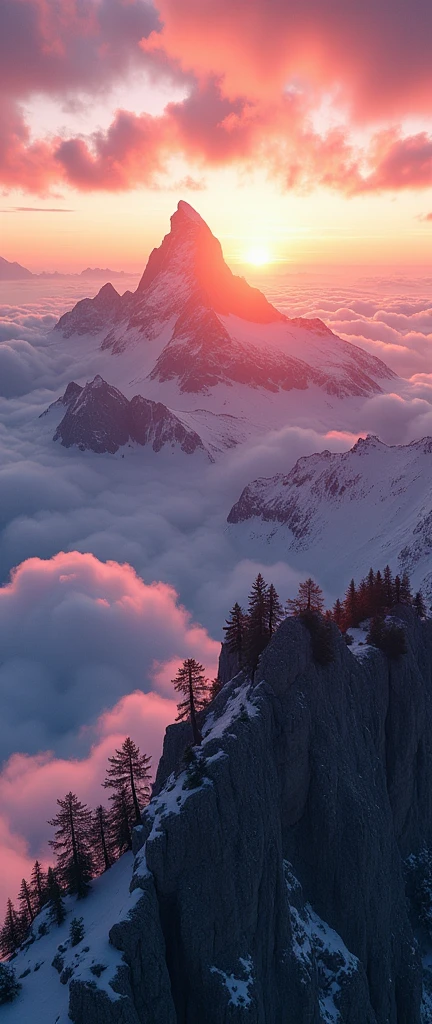 (best quality),(masterpiece:1.2),(Very detailed:1.2),Ultra-high resolution,RAW color photography,8K,Wide Landscape Photography,Realistic photos,Carefully crafted photos,Skydiving Observation Deck,Written border depth,Clear focus,In the Cloud,Matterhorn,Sunset,Beautiful colors,Written border depth,Wide-angle light,Low contrast,Backlight,Clear focus,Vibrant colors,Mobile Configuration