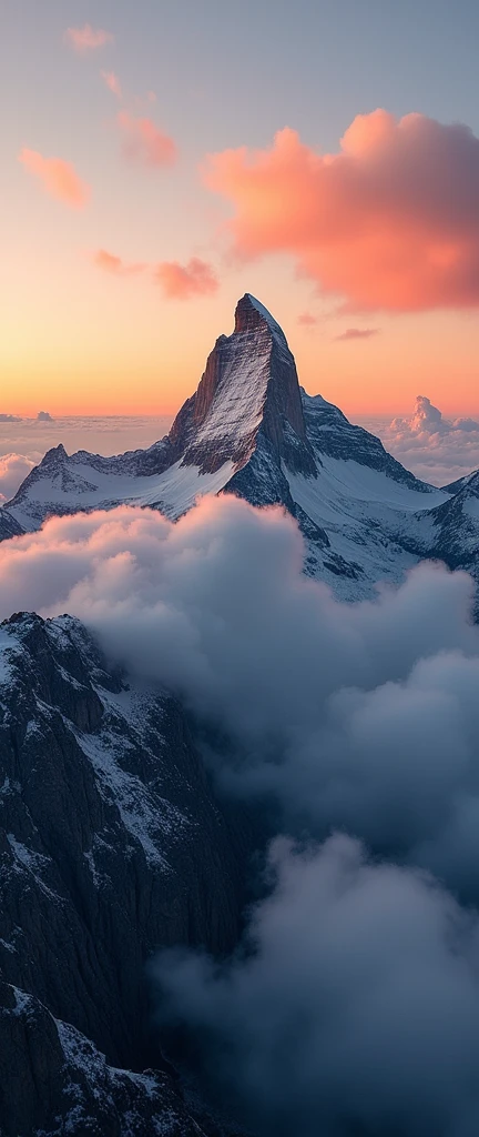 (best quality),(masterpiece:1.2),(Very detailed:1.2),Ultra-high resolution,RAW color photography,8K,Wide Landscape Photography,Realistic photos,Carefully crafted photos,Skydiving Observation Deck,Written border depth,Clear focus,In the Cloud,Matterhorn,Sunset,Beautiful colors,Written border depth,Wide-angle light,Low contrast,Backlight,Clear focus,Vibrant colors,Mobile Configuration
