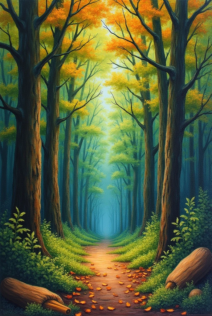 Forest using oil pastel