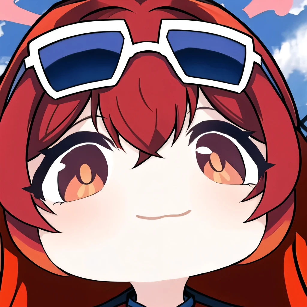 Anime girl with red hair and sunglasses looking at the camera - SeaArt AI